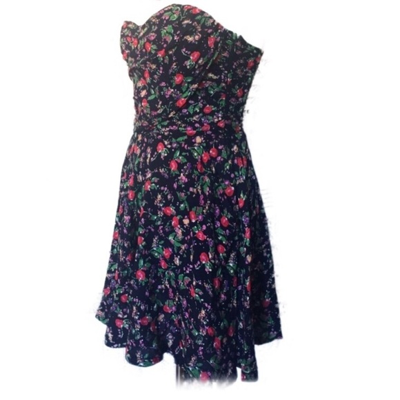 TOO POSH Vintage Strapless Navy Micro Floral Print Mini-dress - Picture 2 of 11